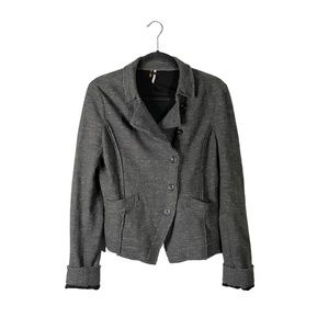 Free People Linen Wool Blend Asymmetrical Button Closure Boho Jacket Size Medium